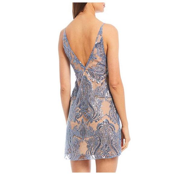 Free People New with Tags Night Shimmer Sequin Lace Mini Dress Size 12 0606O - Picture 2 of 11